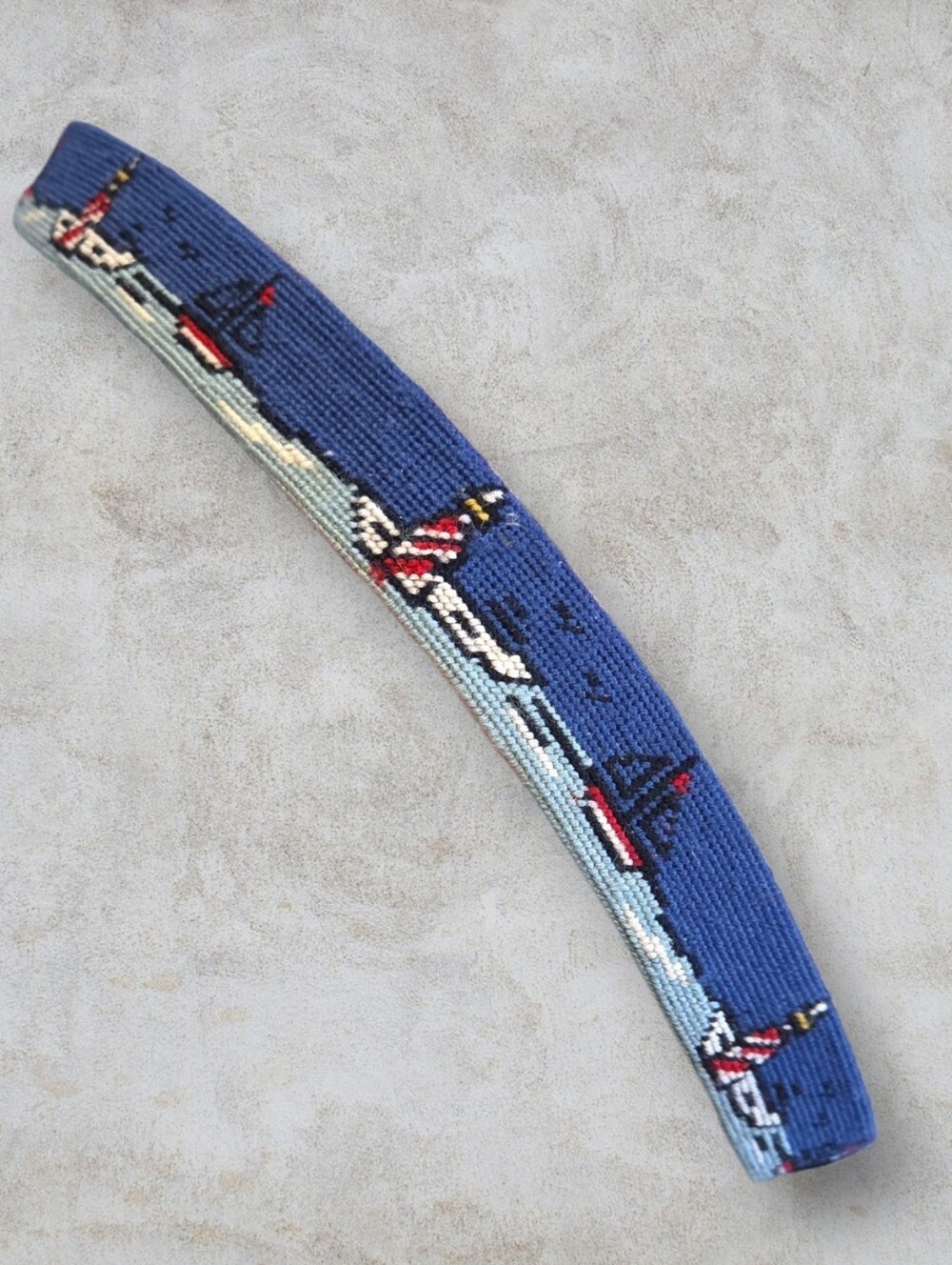 J.McLaughlin Vintage Coastal Nautical Needlepoint Leather Belt - Size 42 Blue - Picture 4 of 8